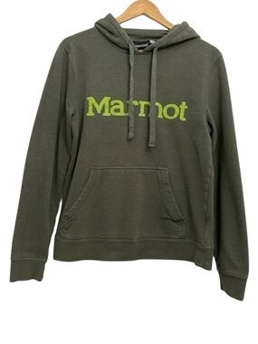 Marmot hoodie sweatshirt green cotton blend graphic long sleeves unisex Small